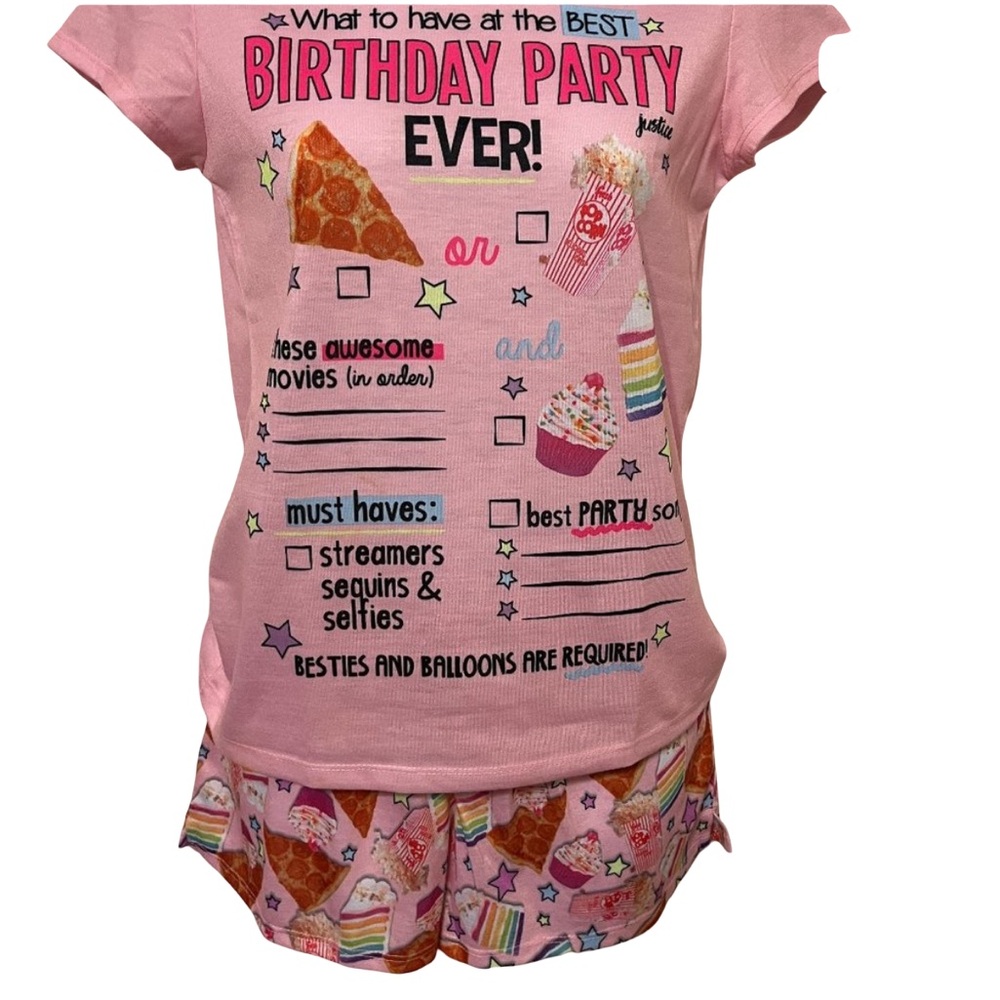 NWT Justice write on birthday pajama shorts set size 12